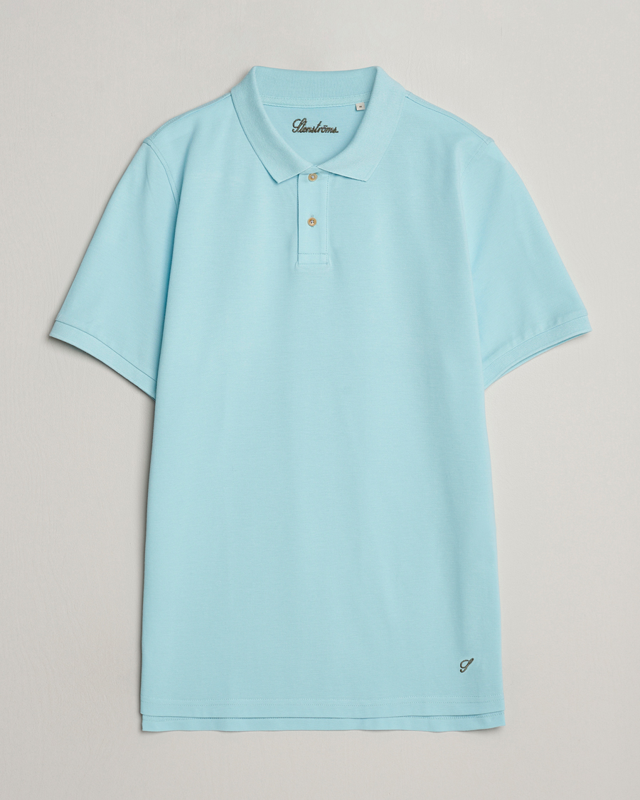 Herren | Poloshirts | Stenströms | Organic Cotton Piquet Polo Shirt Aqua Blue