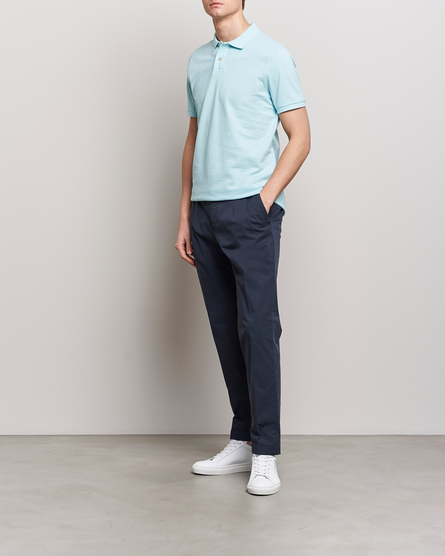 Herren | Poloshirts | Stenströms | Organic Cotton Piquet Polo Shirt Aqua Blue