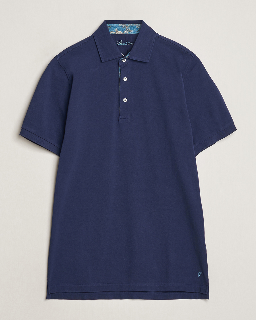 Herren | Poloshirts | Stenströms | Cotton Pique Contrast Polo Shirt Navy