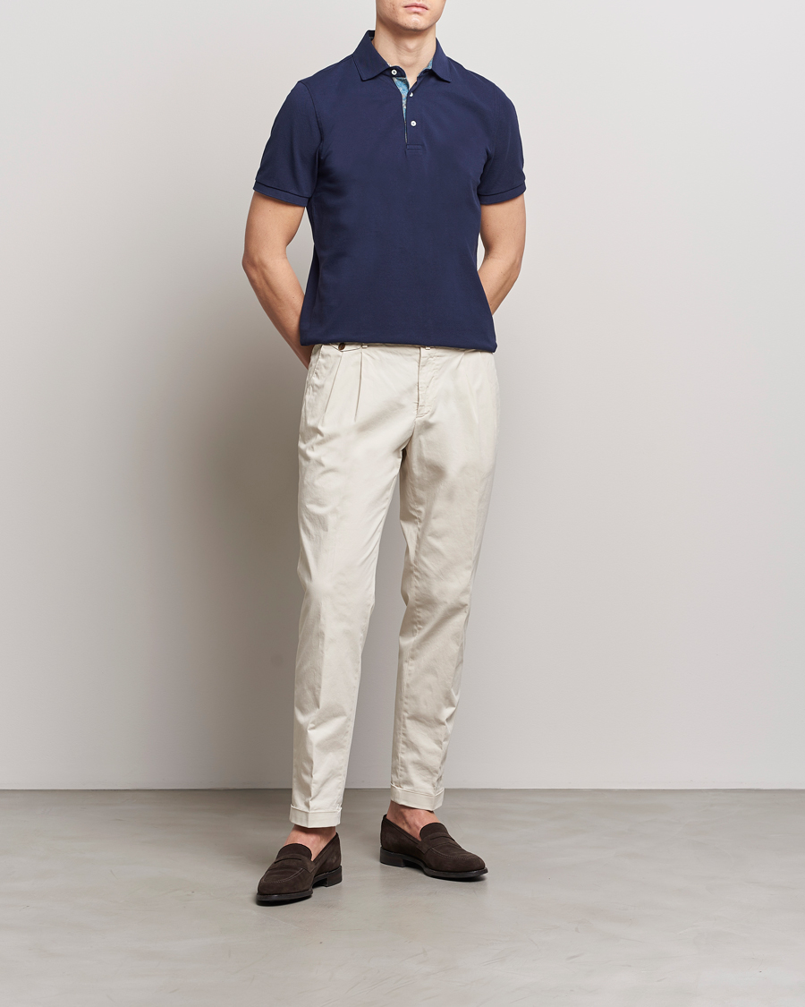 Herren | Poloshirts | Stenströms | Cotton Pique Contrast Polo Shirt Navy