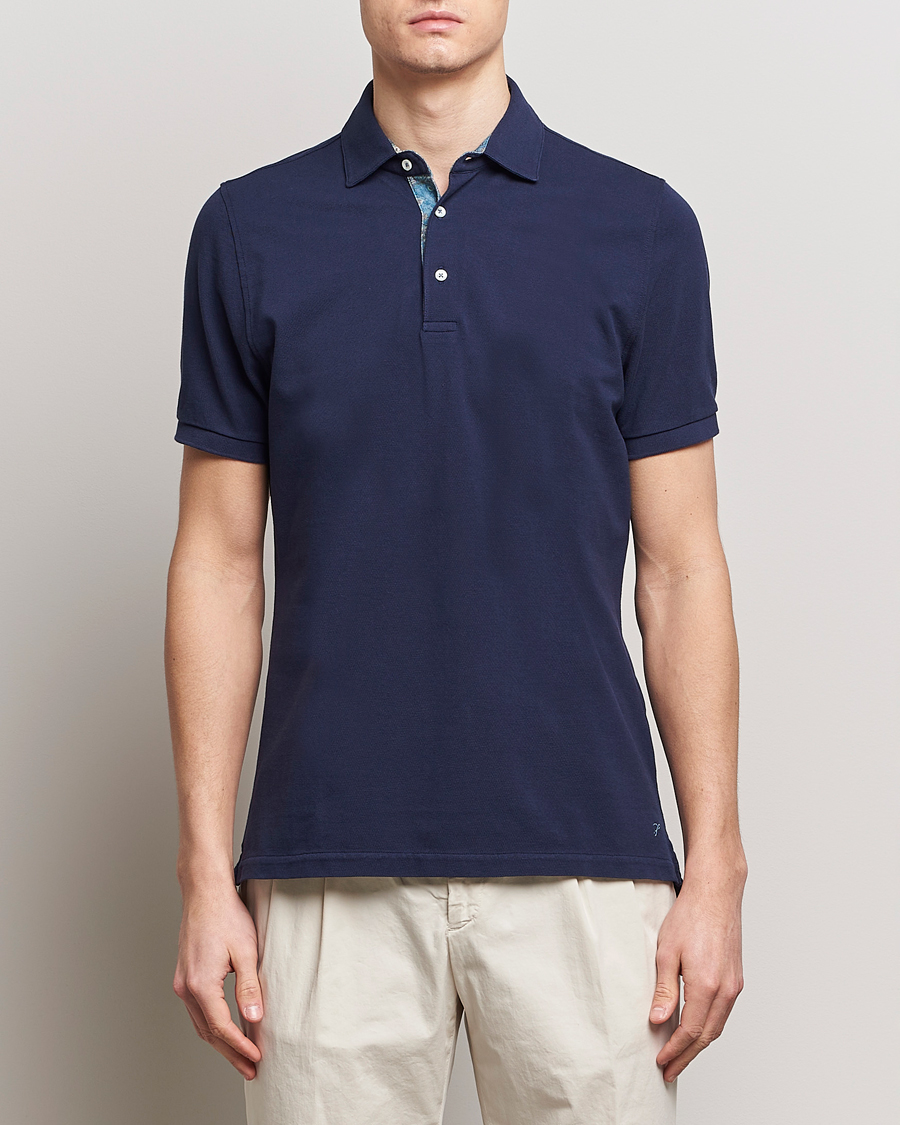 Herren | Kurzarm-Poloshirts | Stenströms | Cotton Pique Contrast Polo Shirt Navy