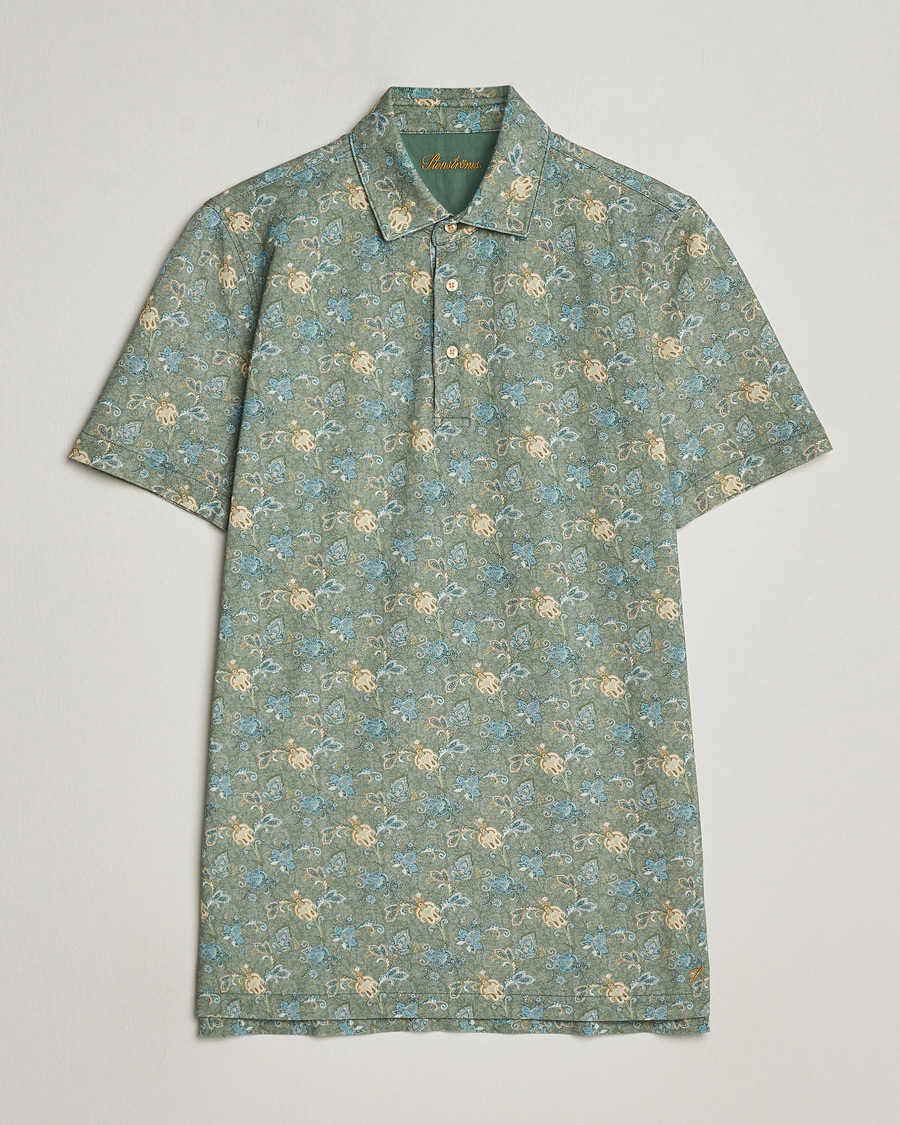 Herren | Poloshirts | Stenströms | Cotton Pique Paisley Printed Polo Shirt Green