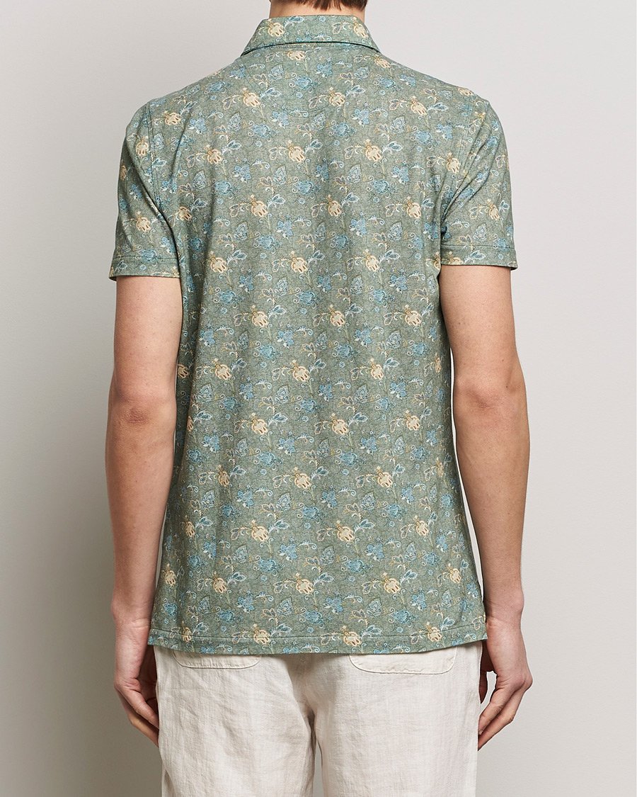 Herren | Poloshirts | Stenströms | Cotton Pique Paisley Printed Polo Shirt Green