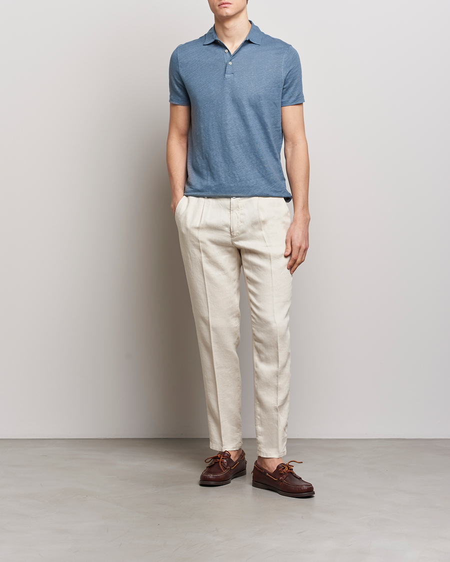 Herren | Poloshirts | Stenströms | Linen Polo Shirt Steel Blue