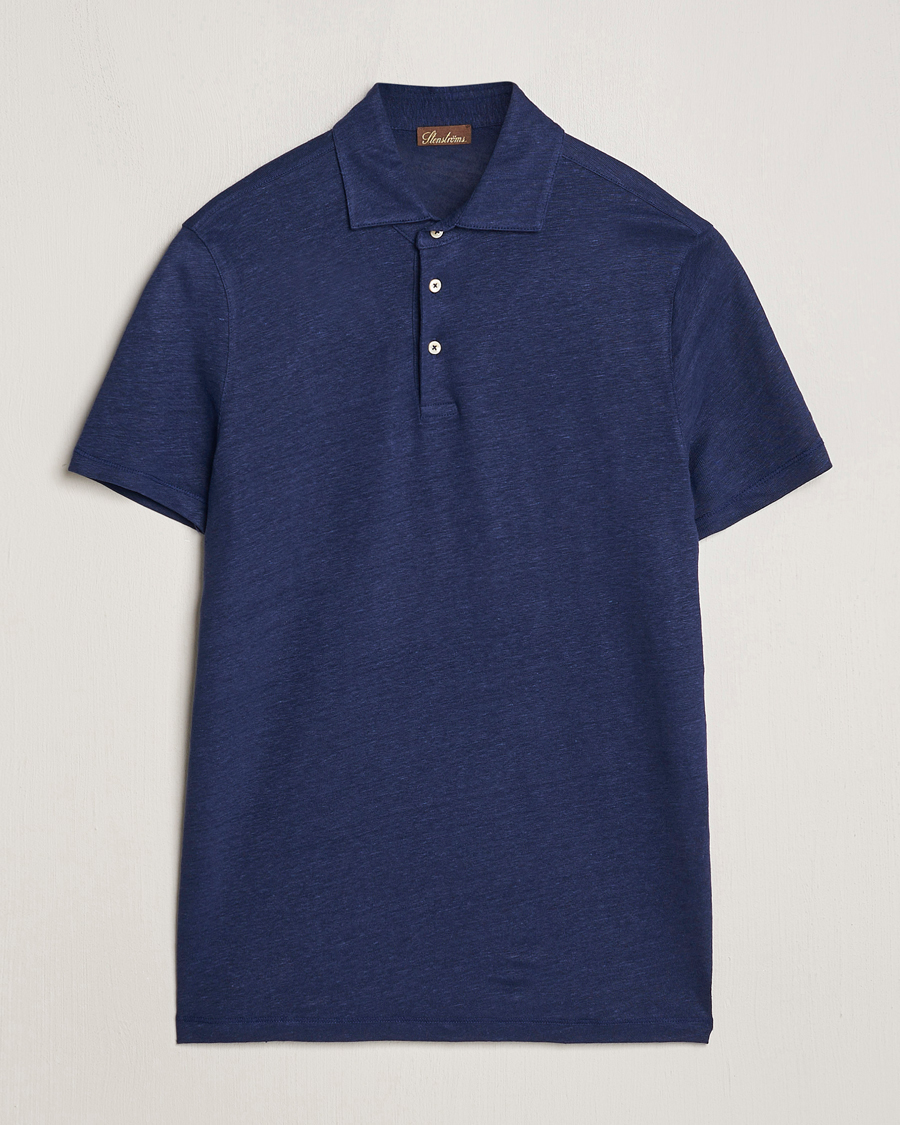 Herren | Poloshirts | Stenströms | Linen Polo Shirt Navy