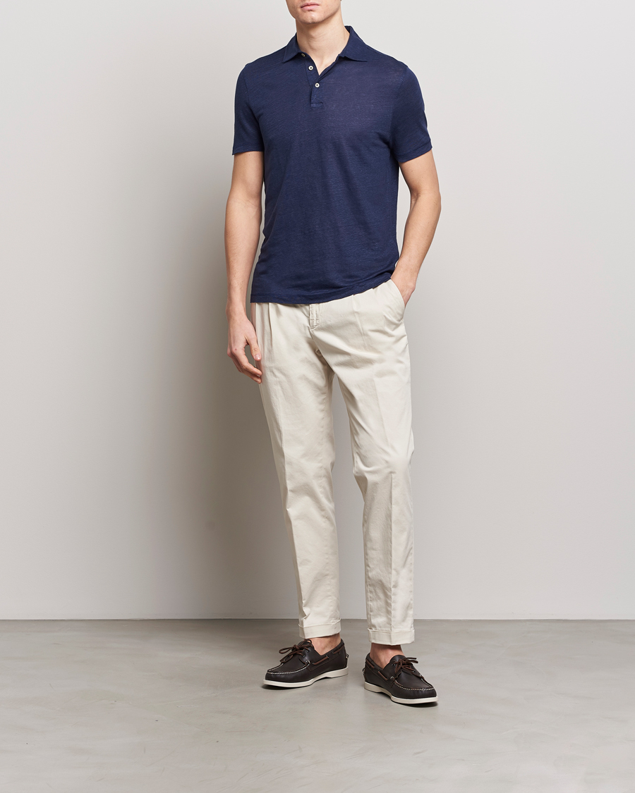Herren | Poloshirts | Stenströms | Linen Polo Shirt Navy