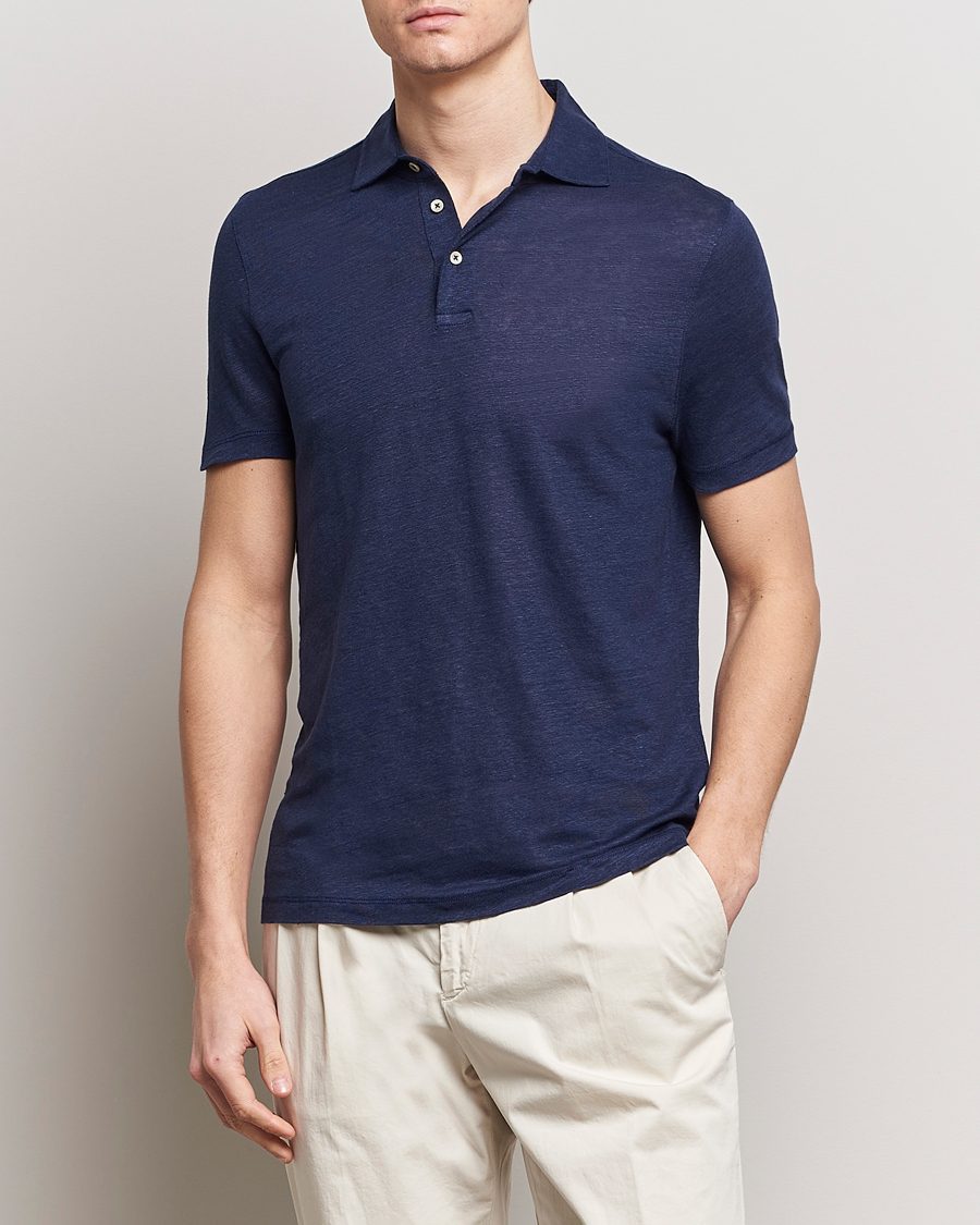 Herren | Poloshirts | Stenströms | Linen Polo Shirt Navy