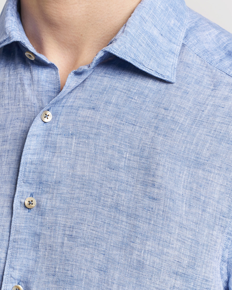 Herren | Hemden | Stenströms | Slimline Cut Away Linen Shirt Blue