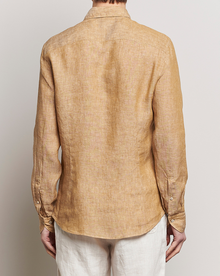 Herren | Hemden | Stenströms | Slimline Cut Away Linen Shirt Brown