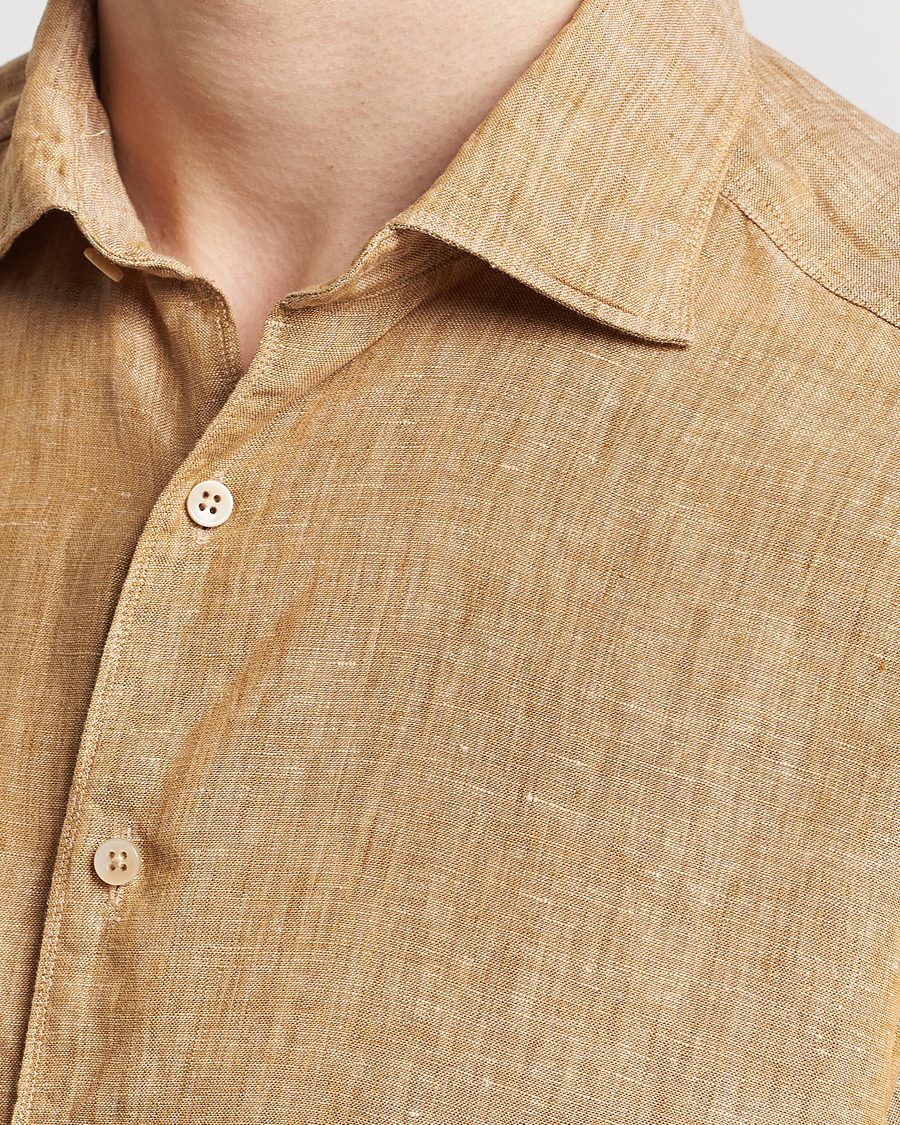 Herren | Hemden | Stenströms | Slimline Cut Away Linen Shirt Brown