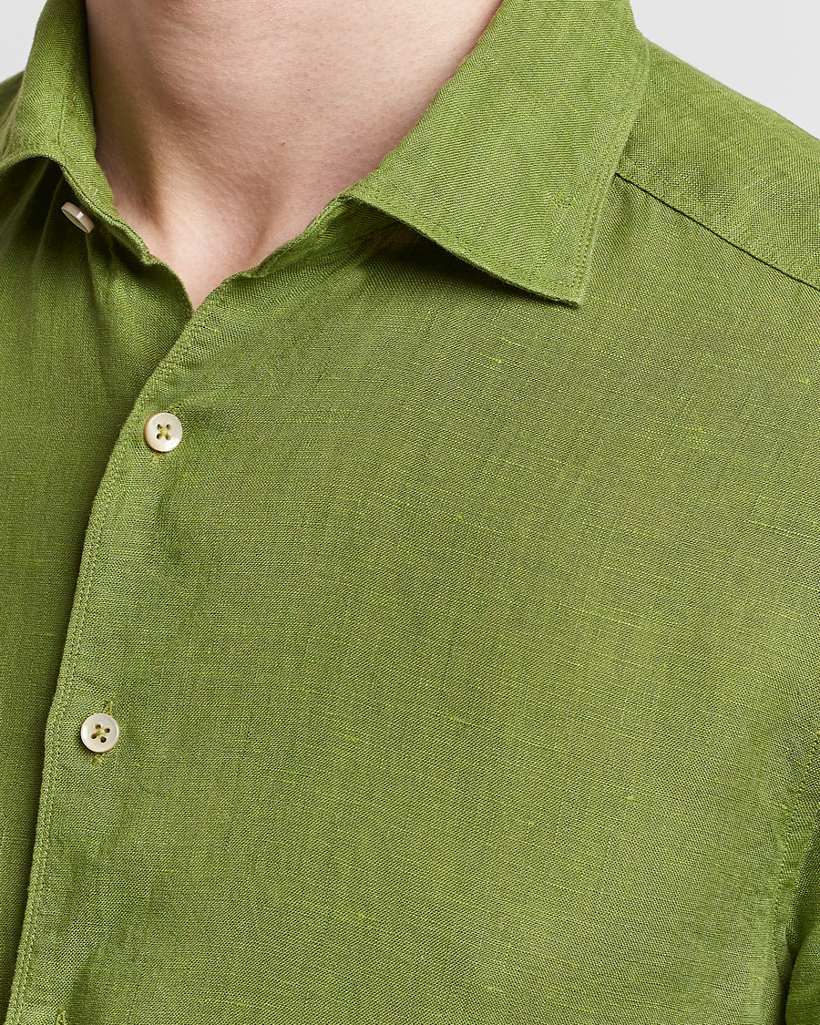 Herren | Hemden | Stenströms | Slimline Cut Away Linen Shirt Green