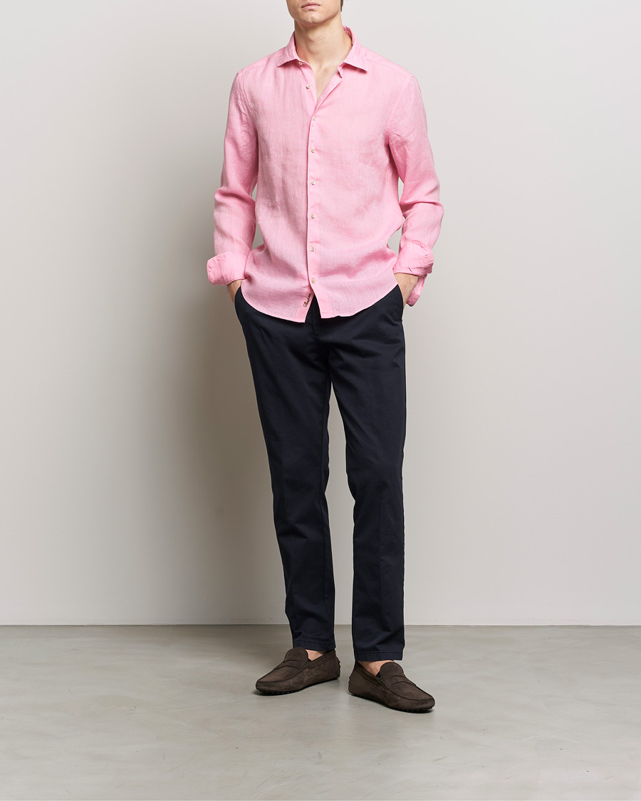 Herren | Hemden | Stenströms | Slimline Cut Away Linen Shirt Pink