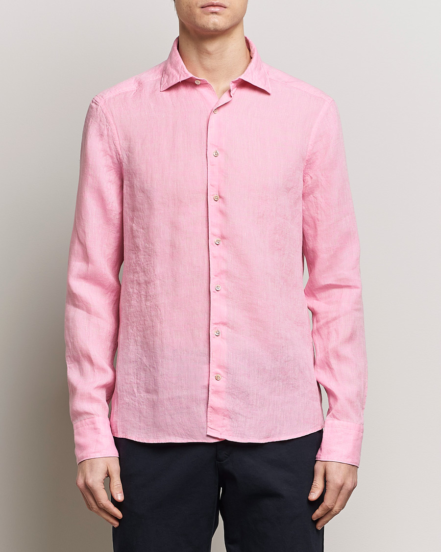 Herren | Hemden | Stenströms | Slimline Cut Away Linen Shirt Pink
