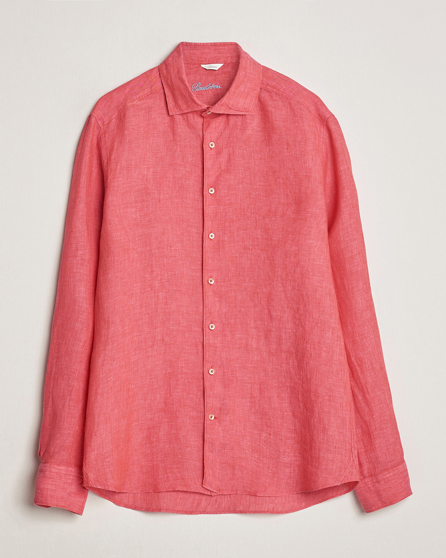 Herren | Hemden | Stenströms | Slimline Cut Away Linen Shirt Rasperry