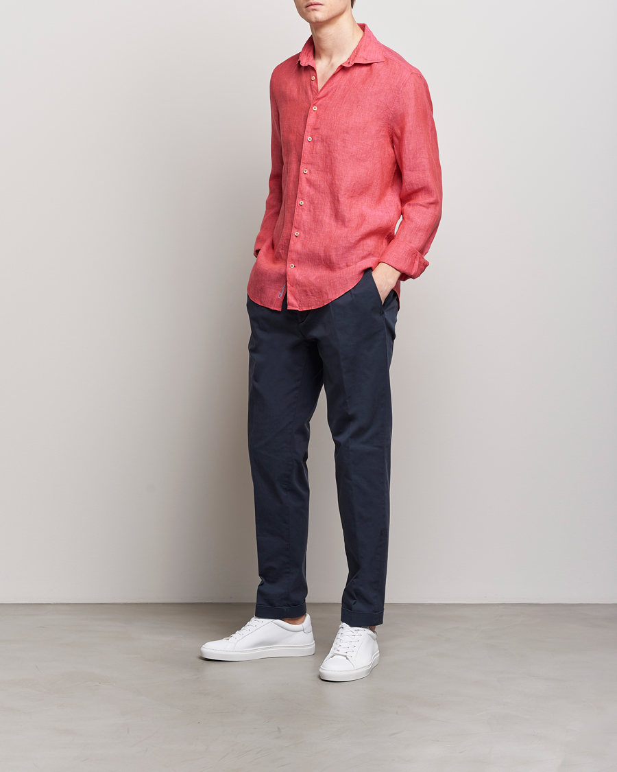 Herren | Hemden | Stenströms | Slimline Cut Away Linen Shirt Rasperry