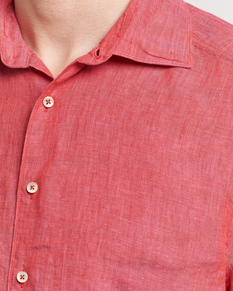 Herren | Hemden | Stenströms | Slimline Cut Away Linen Shirt Rasperry