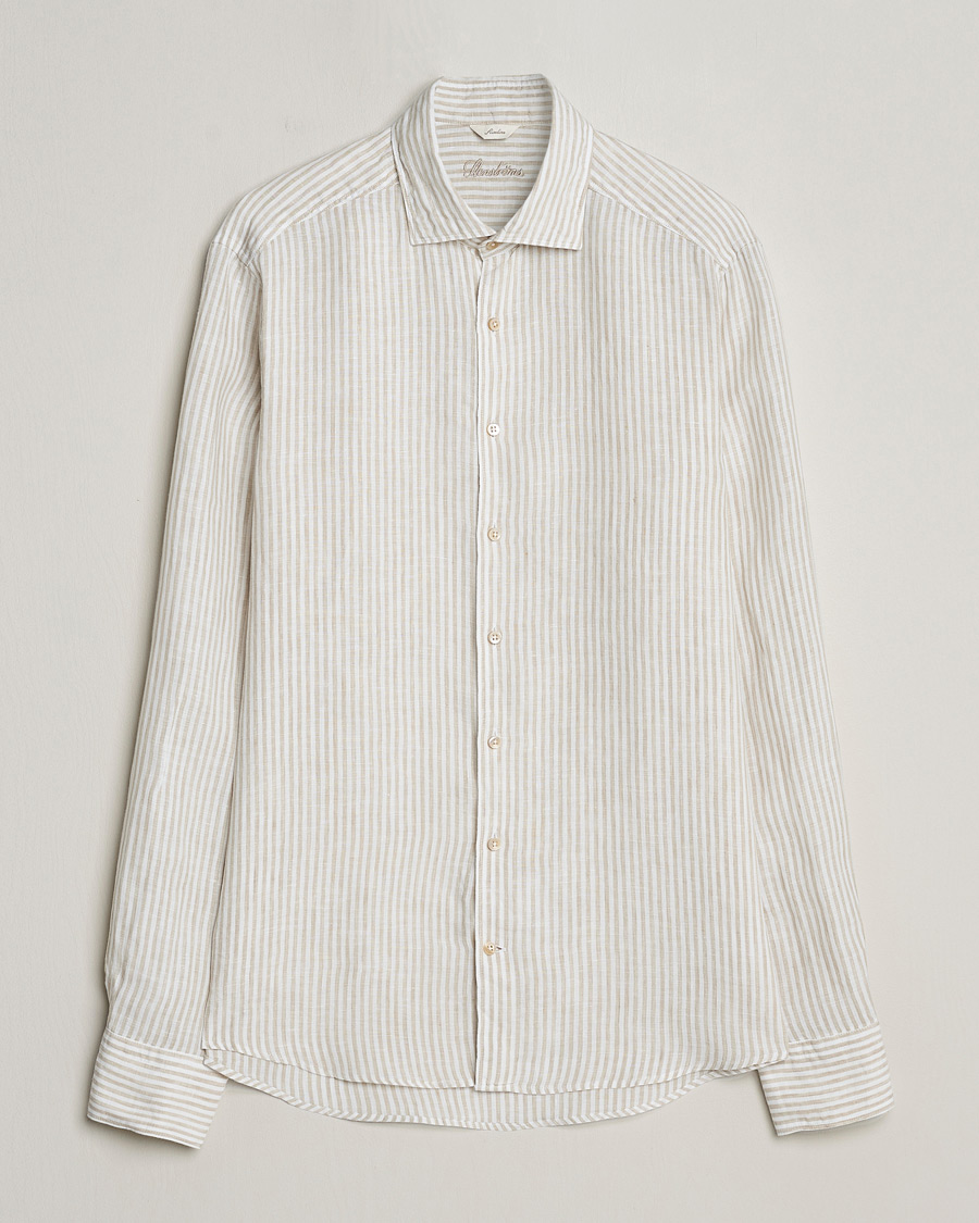 Herren | Hemden | Stenströms | Slimline Cut Away Striped Linen Shirt Beige