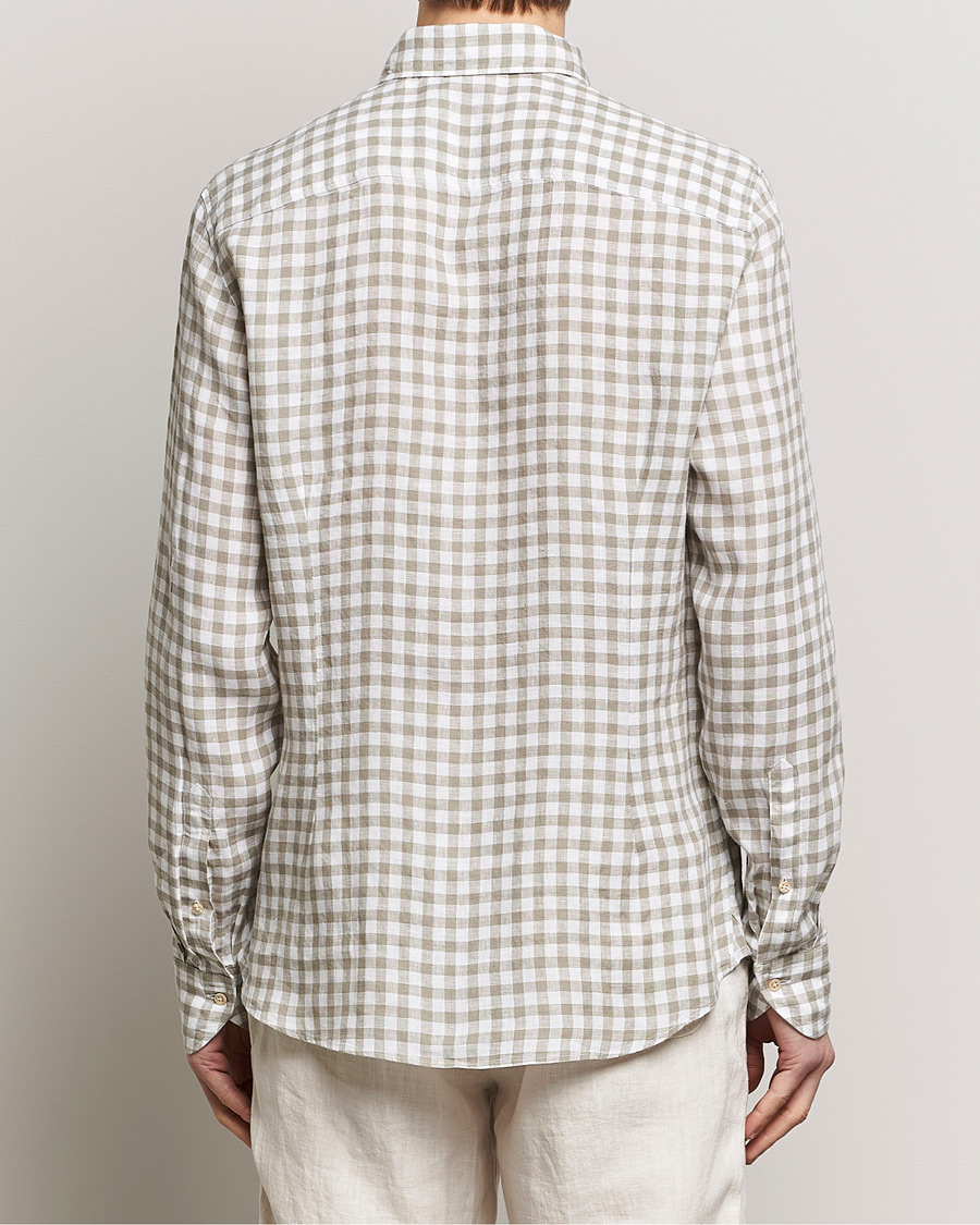 Herren | Hemden | Stenströms | Slimline Cut Away Checked Linen Shirt Light Grey