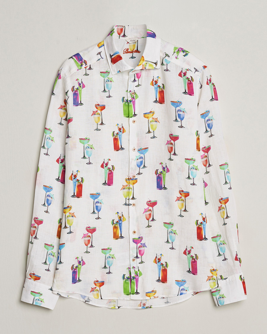 Herren | Hemden | Stenströms | Slimline Cut Away Printed Linen Shirt White