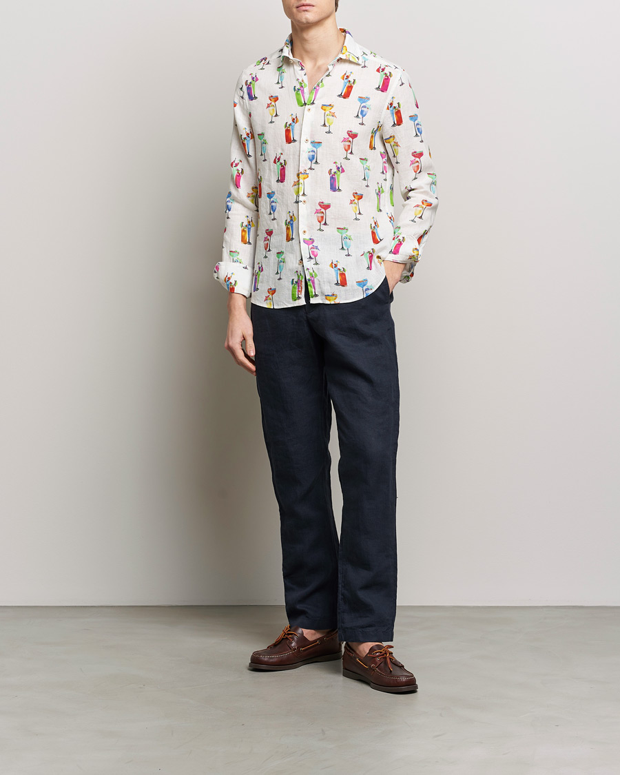 Herren | Hemden | Stenströms | Slimline Cut Away Printed Linen Shirt White