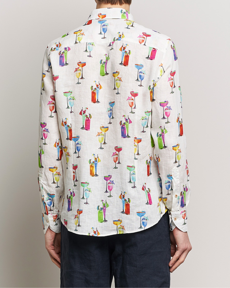 Herren | Hemden | Stenströms | Slimline Cut Away Printed Linen Shirt White