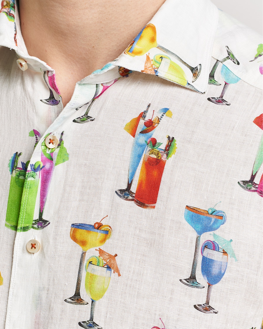 Herren | Hemden | Stenströms | Slimline Cut Away Printed Linen Shirt White