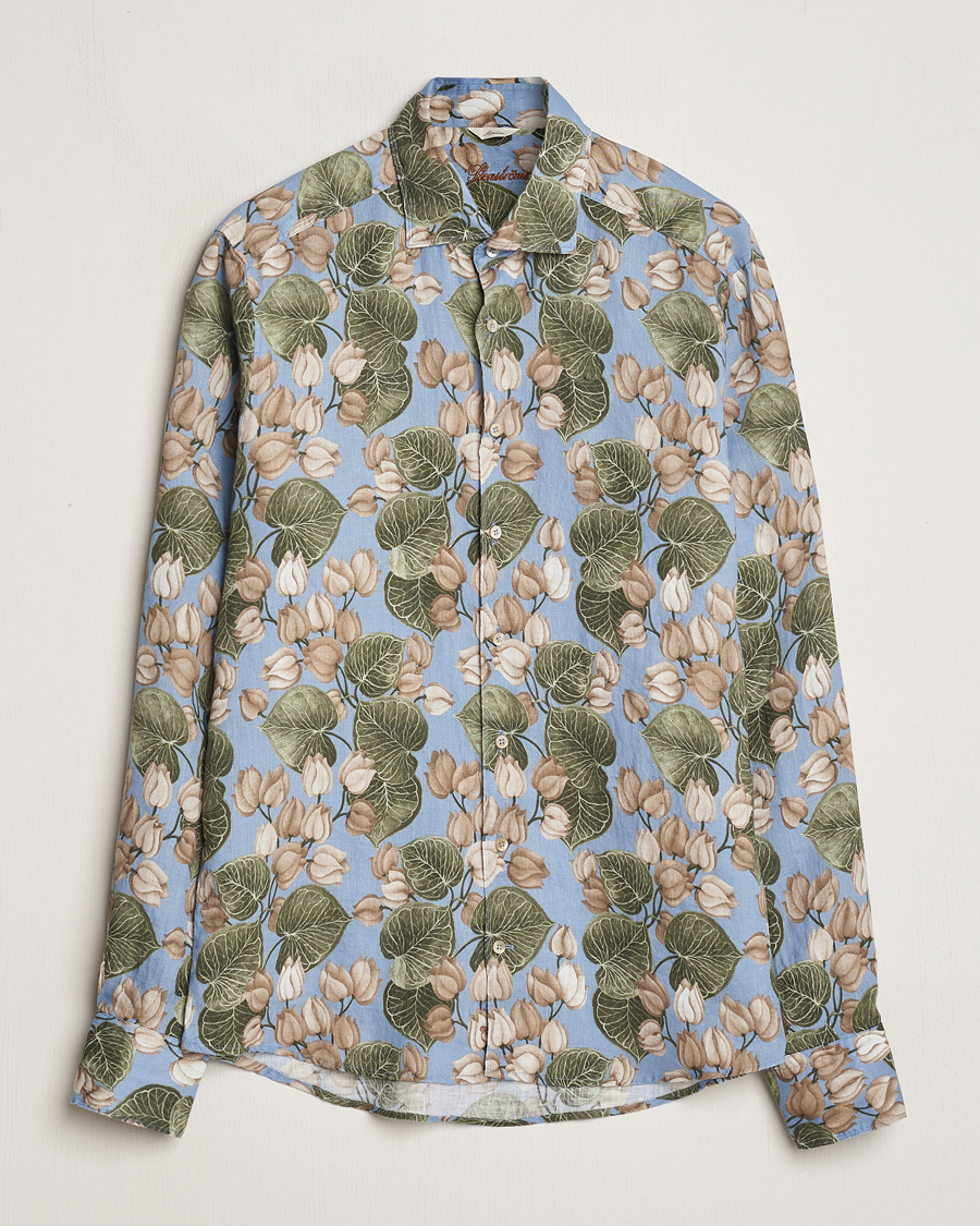 Herren | Hemden | Stenströms | Slimline Cut Away Printed Flower Linen Shirt Multi