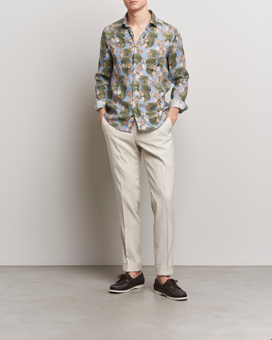 Herren | Hemden | Stenströms | Slimline Cut Away Printed Flower Linen Shirt Multi