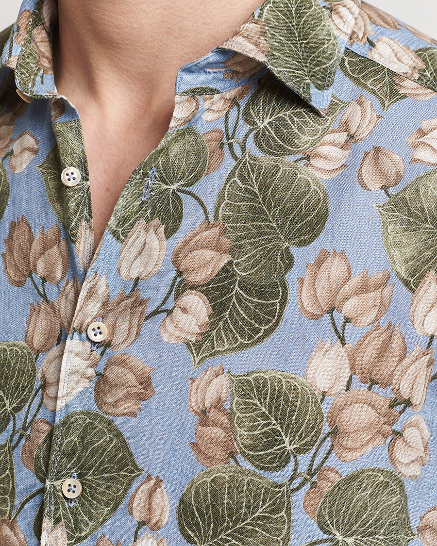 Herren | Hemden | Stenströms | Slimline Cut Away Printed Flower Linen Shirt Multi