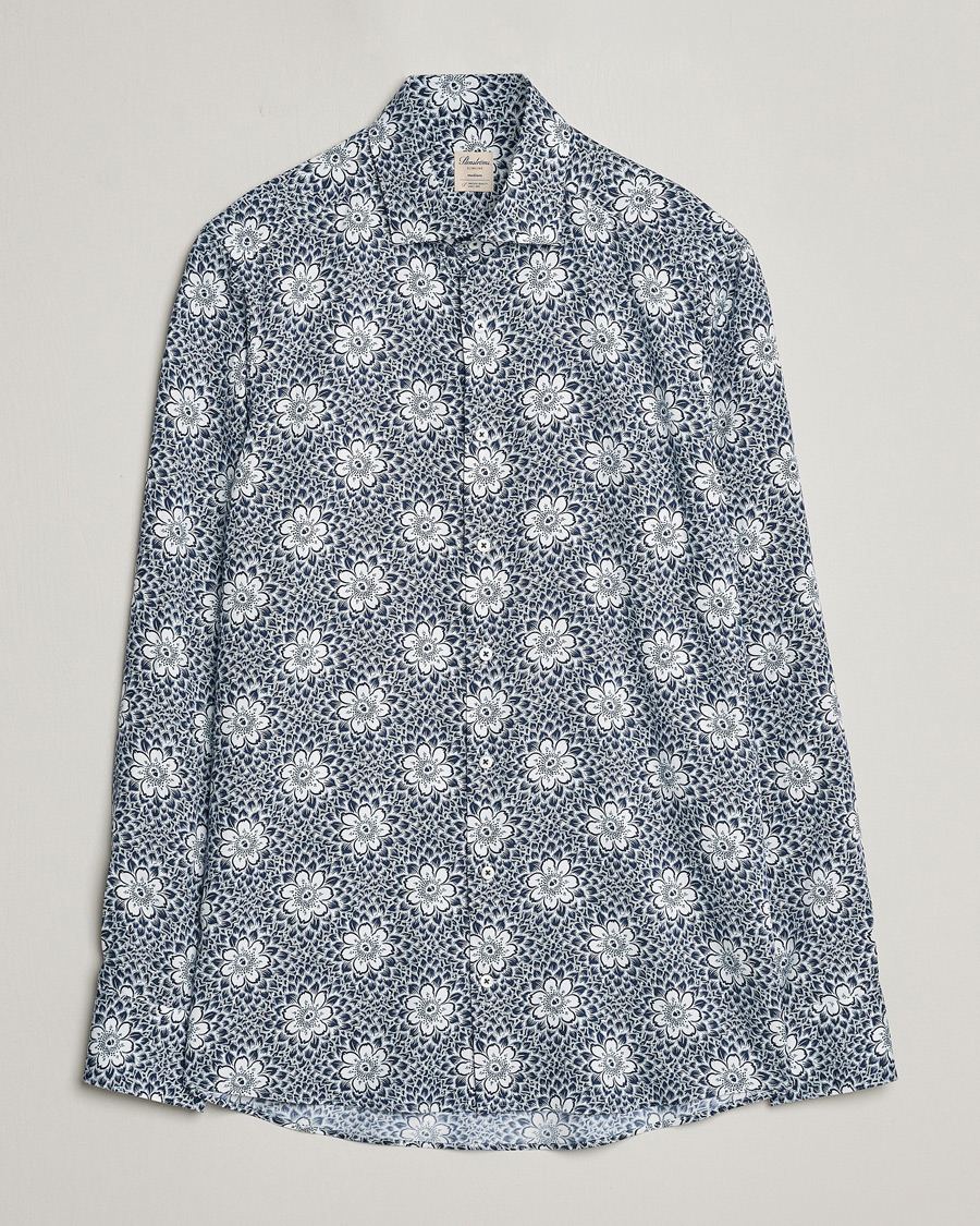 Herren | Hemden | Stenströms | Slimline Cut Away Printed Viscose Shirt Blue