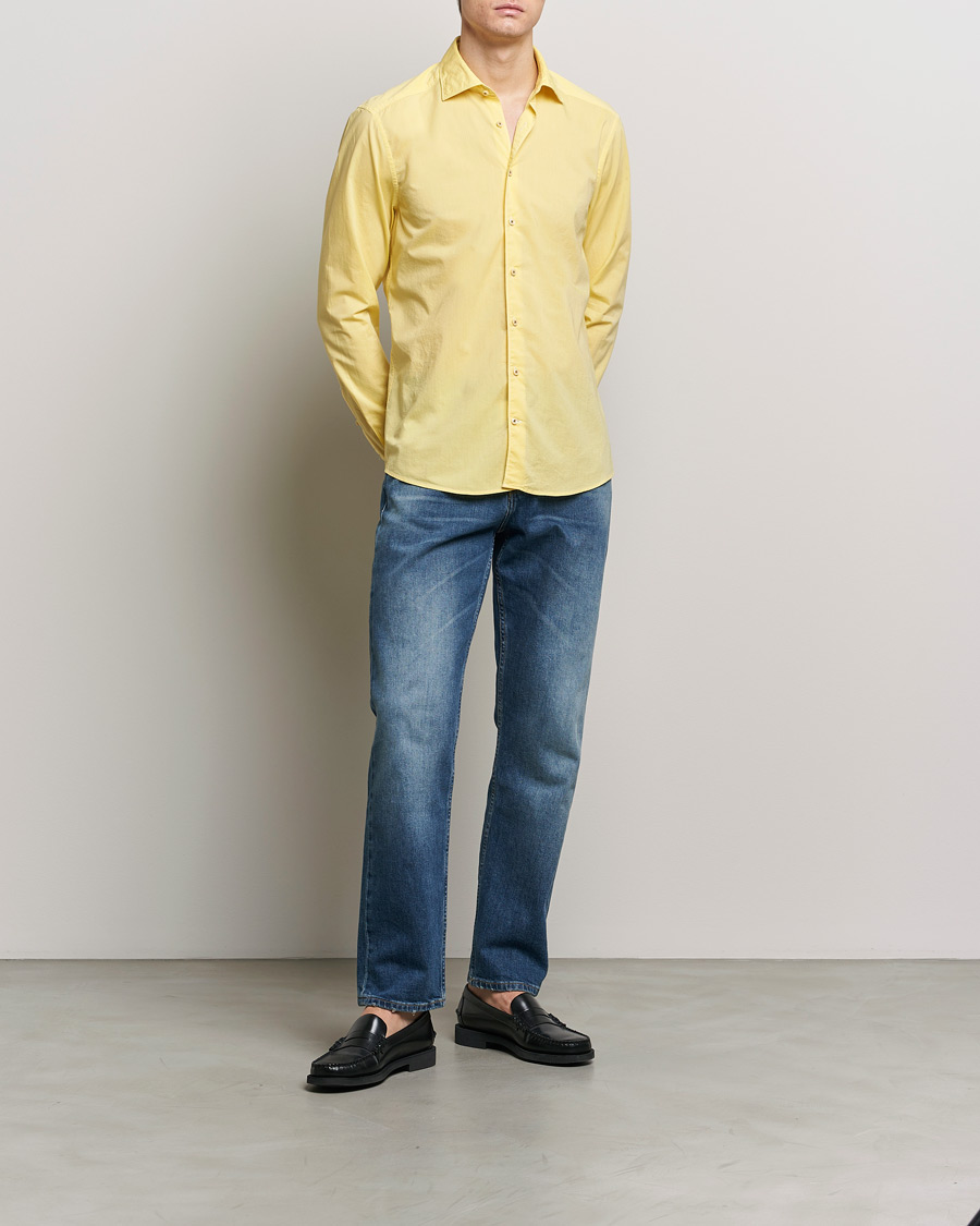 Herren | Hemden | Stenströms | Slimline Washed Summer Poplin Shirt Yellow