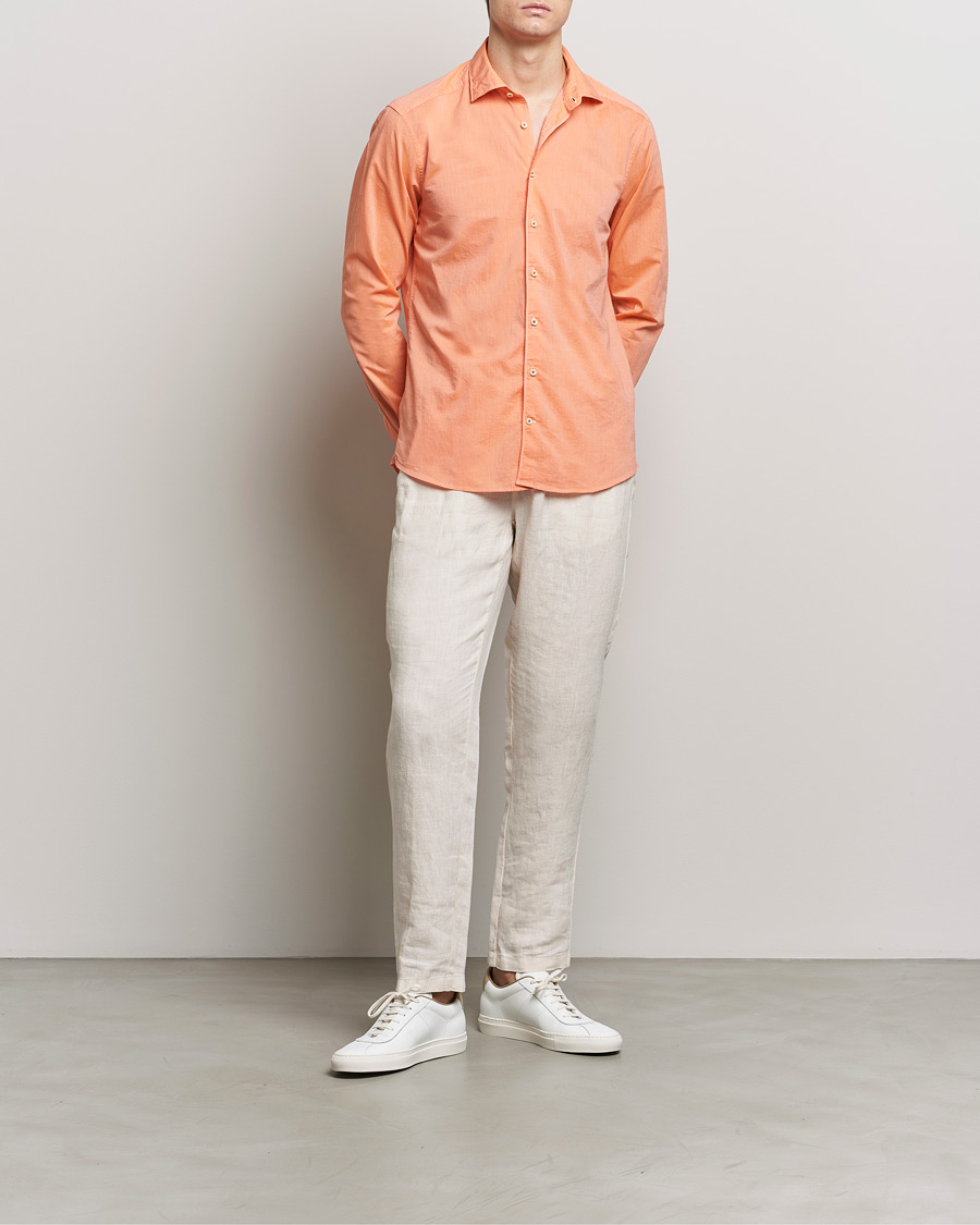 Herren | Hemden | Stenströms | Slimline Washed Summer Poplin Shirt Orange