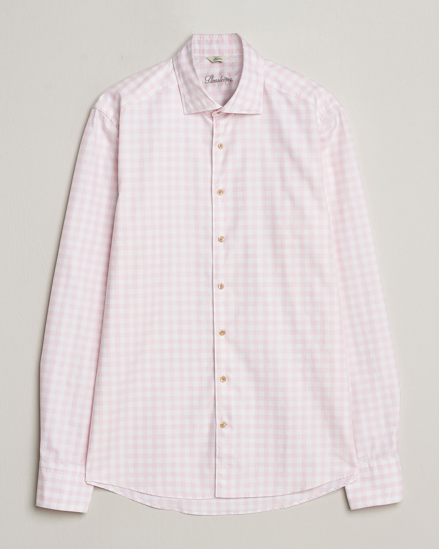 Herren | Hemden | Stenströms | Slimline Checked Washed Cotton Shirt Pink