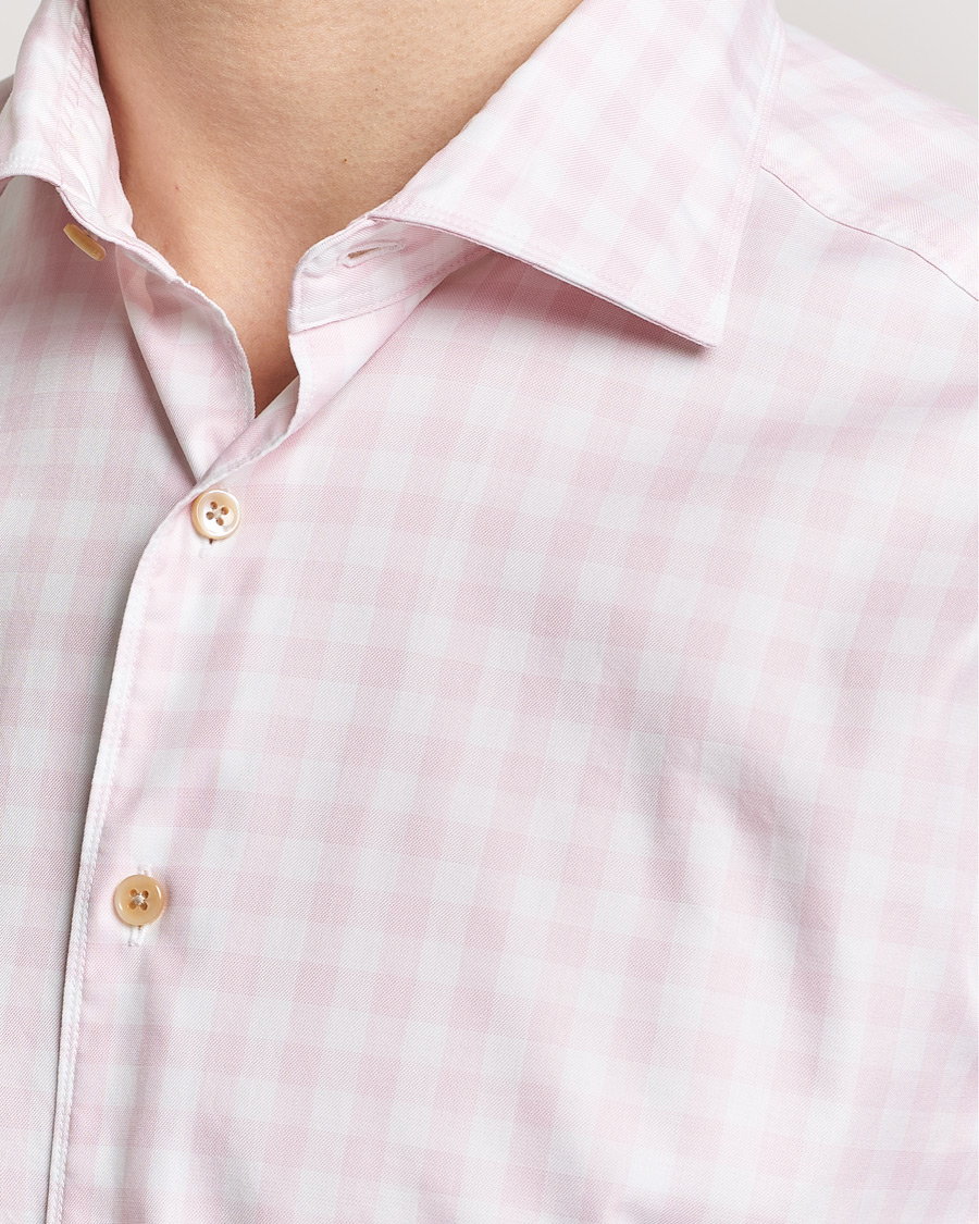 Herren | Hemden | Stenströms | Slimline Checked Washed Cotton Shirt Pink