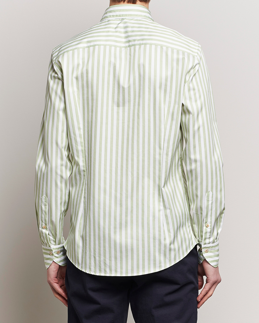 Herren | Hemden | Stenströms | Slimline Large Stripe Washed Cotton Shirt Green
