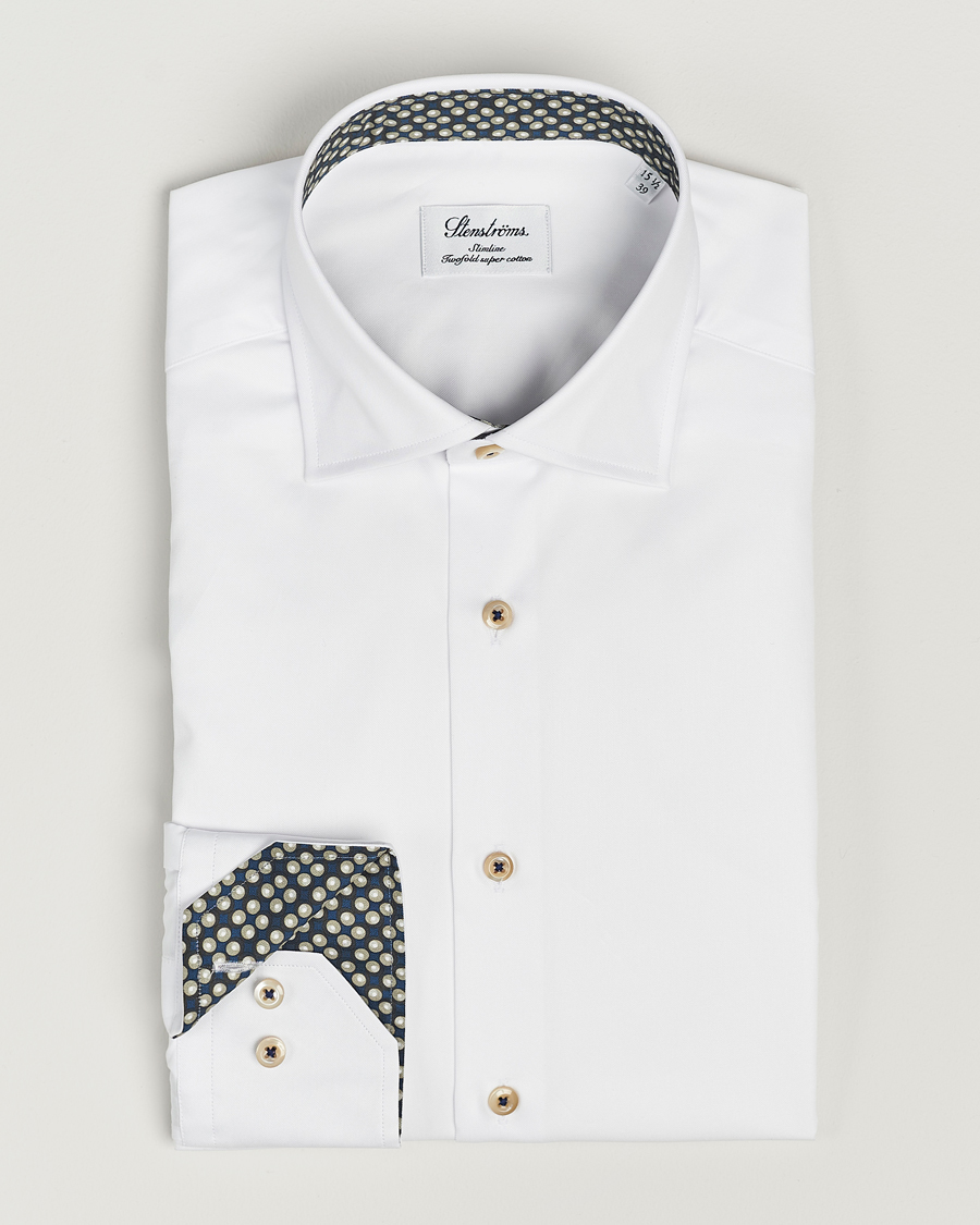 Herren | Hemden | Stenströms | Slimline Cut Away Circle Contrast Shirt White