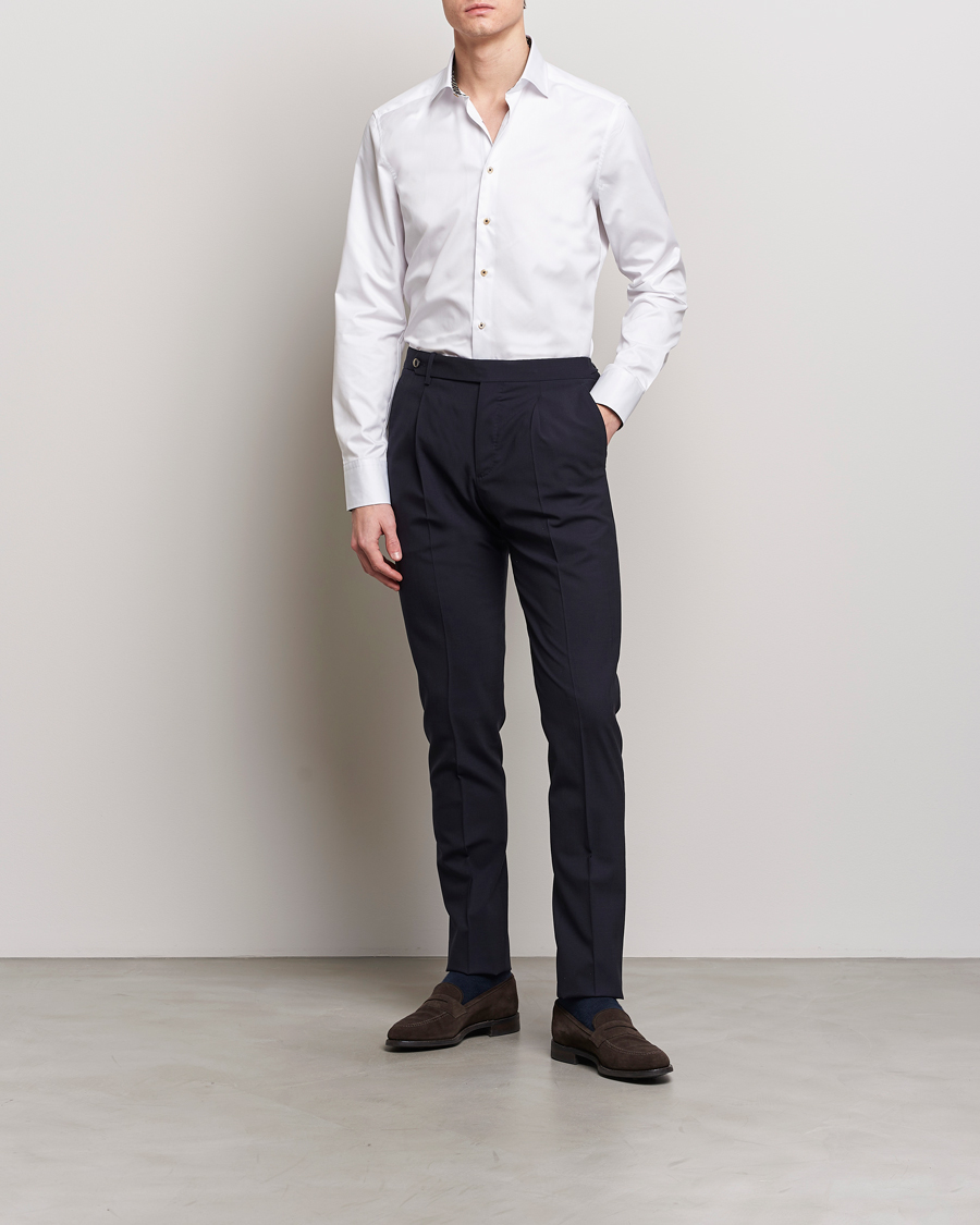 Herren | Hemden | Stenströms | Slimline Cut Away Circle Contrast Shirt White