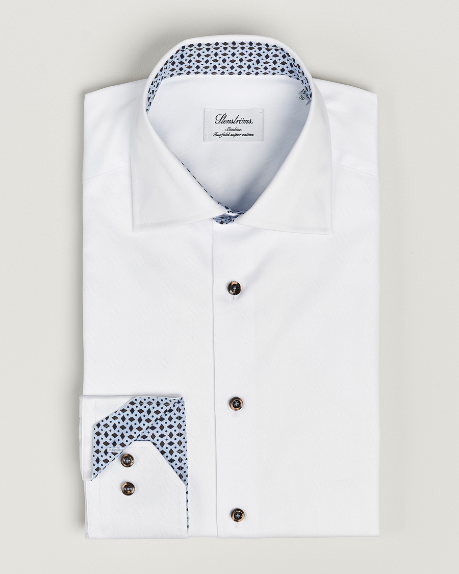 Herren | Hemden | Stenströms | Slimline Cut Away Contrast Shirt White