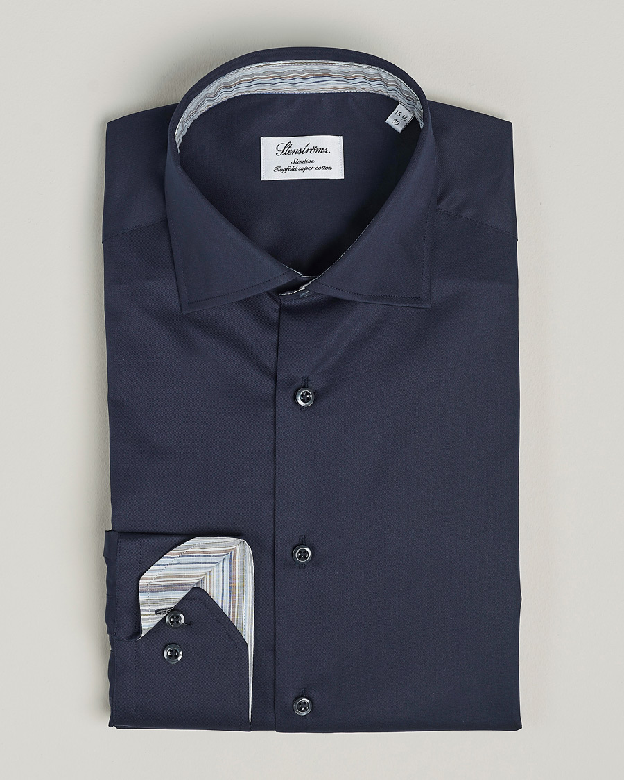 Herren | Hemden | Stenströms | Slimline Multi Stripe Contrast Cut Away Shirt Navy