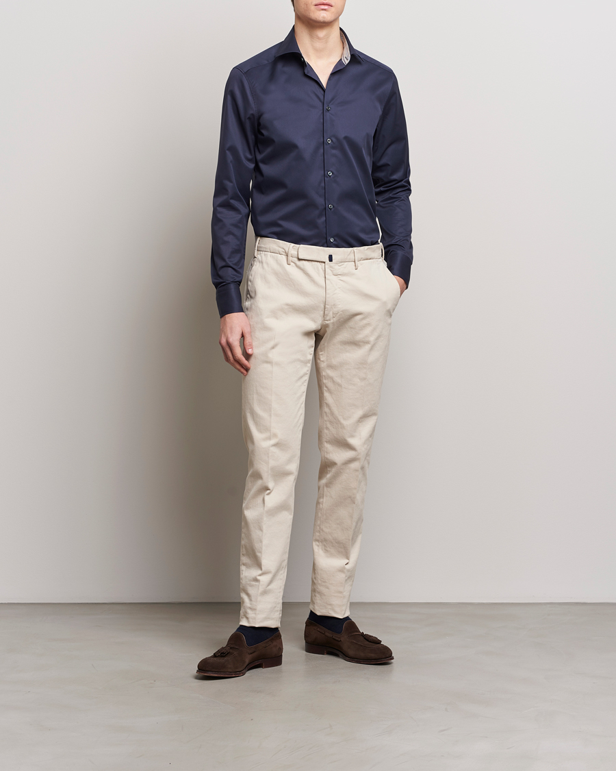 Herren | Hemden | Stenströms | Slimline Multi Stripe Contrast Cut Away Shirt Navy