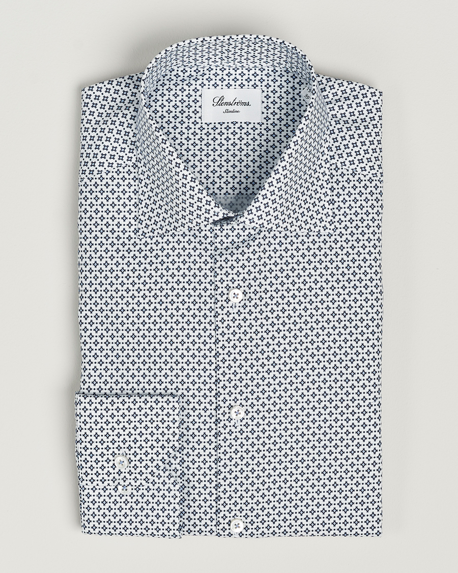 Herren | Hemden | Stenströms | Slimline Cut Away All Over Print Shirt White