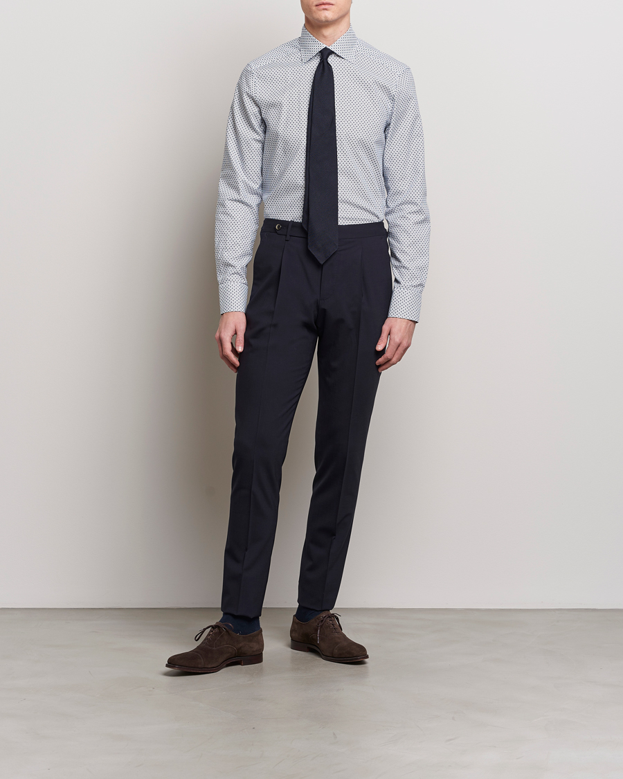 Herren | Hemden | Stenströms | Slimline Cut Away All Over Print Shirt White