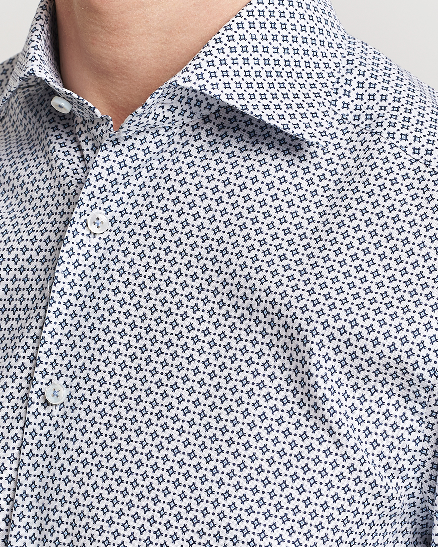 Herren | Hemden | Stenströms | Slimline Cut Away All Over Print Shirt White