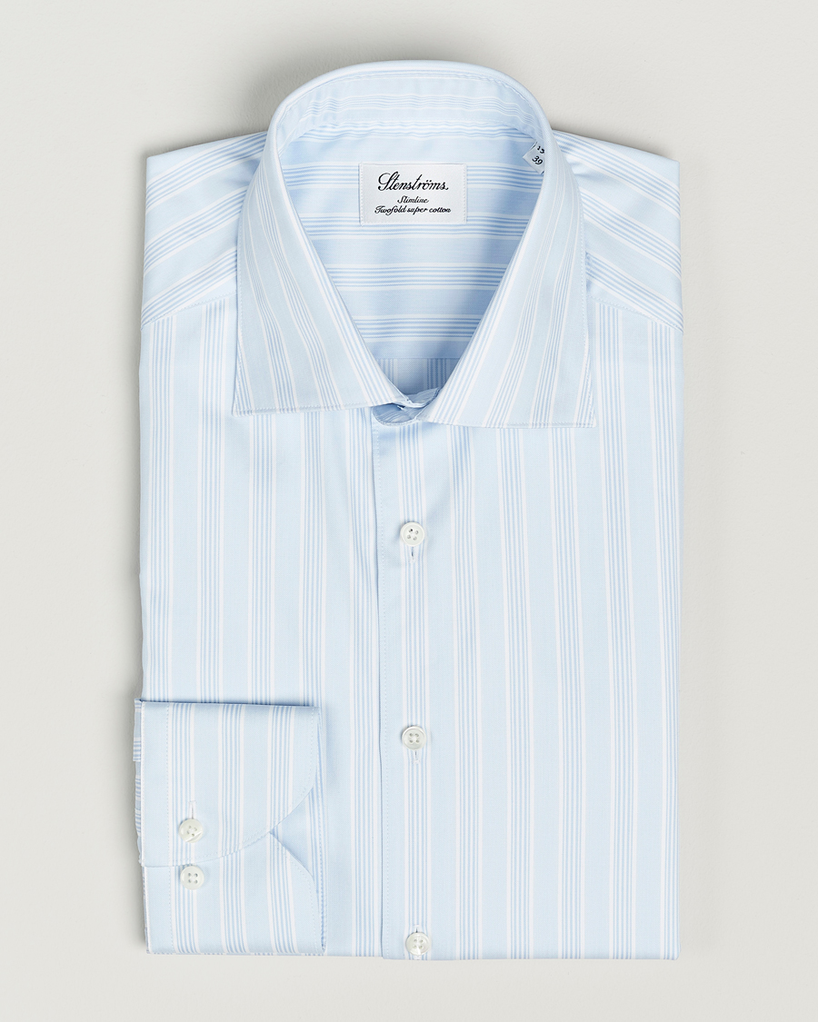 Herren | Hemden | Stenströms | Slimline Cut Away Multi Stripe Shirt Light Blue