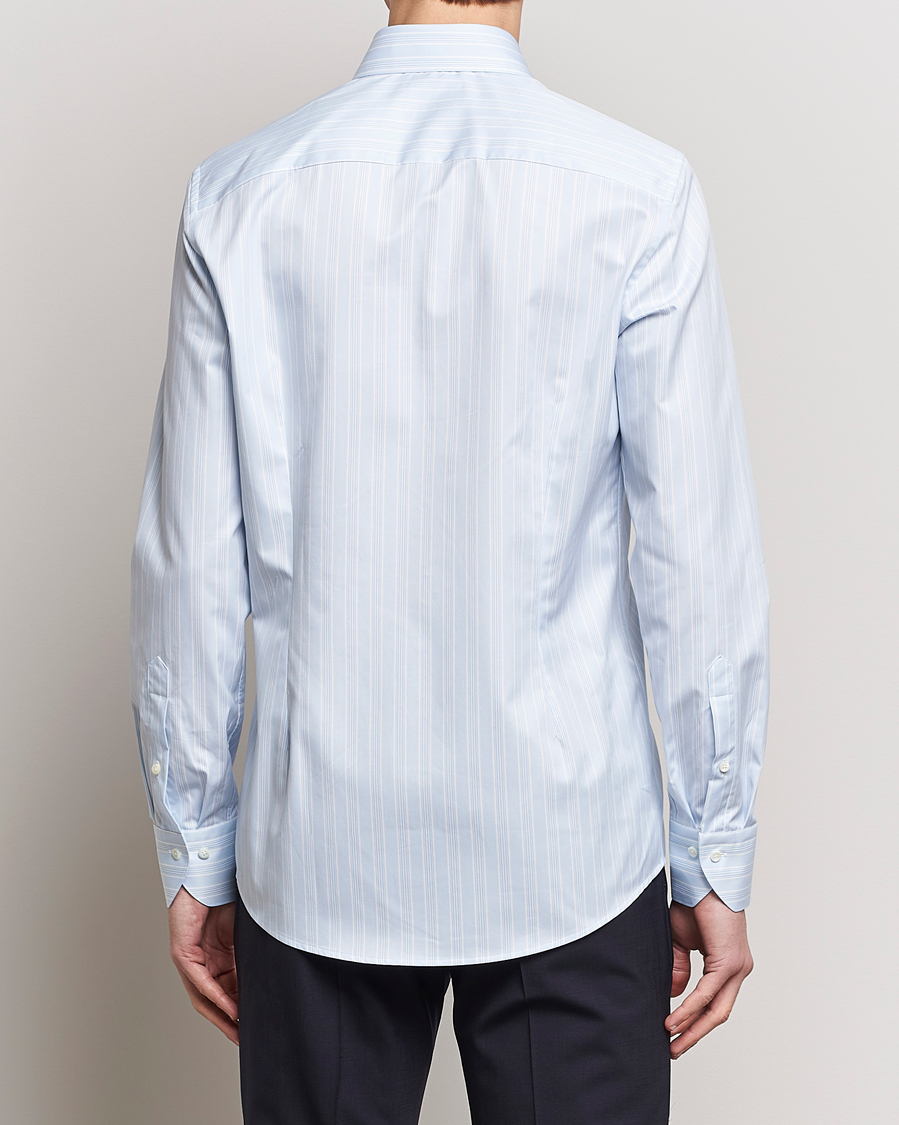 Herren | Hemden | Stenströms | Slimline Cut Away Multi Stripe Shirt Light Blue