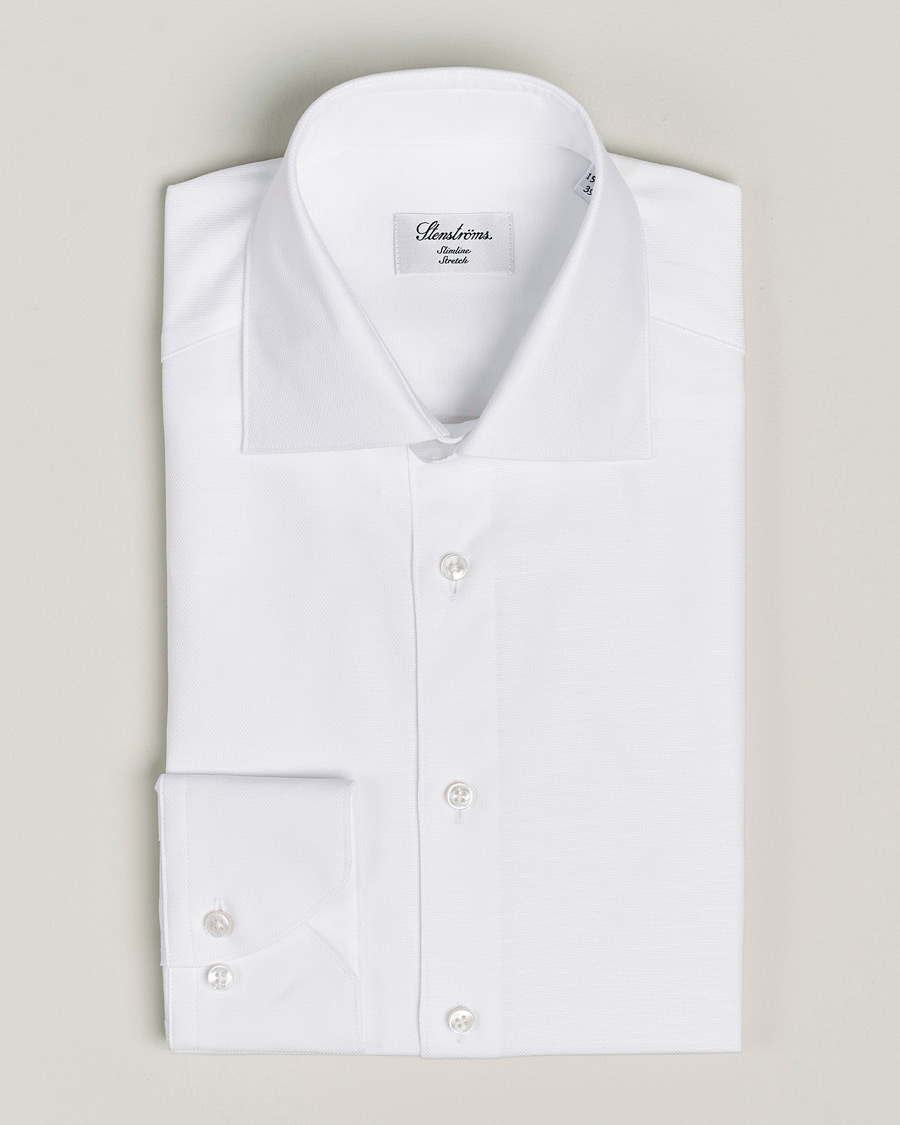 Herren | Hemden | Stenströms | Slimline Cotton/Linen Cut Away Shirt White