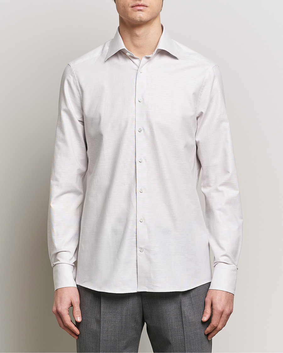 Herren | Hemden | Stenströms | Slimline Cotton/Linen Cut Away Shirt Light Brown