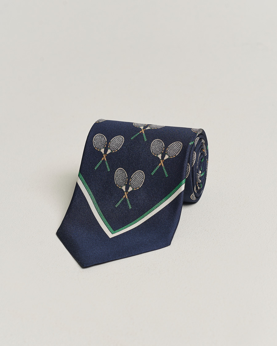 Herren | Stenströms Silk Tennis Tie Navy/Green | Stenströms | Silk Tennis Tie Navy/Green