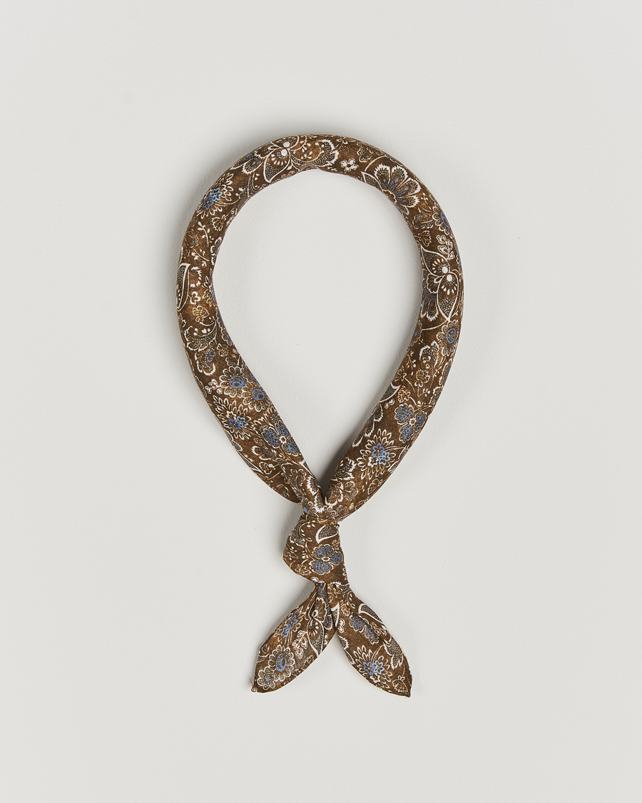 Herren | Stenströms Flower Printed Linen Bandana Brown | Stenströms | Flower Printed Linen Bandana Brown