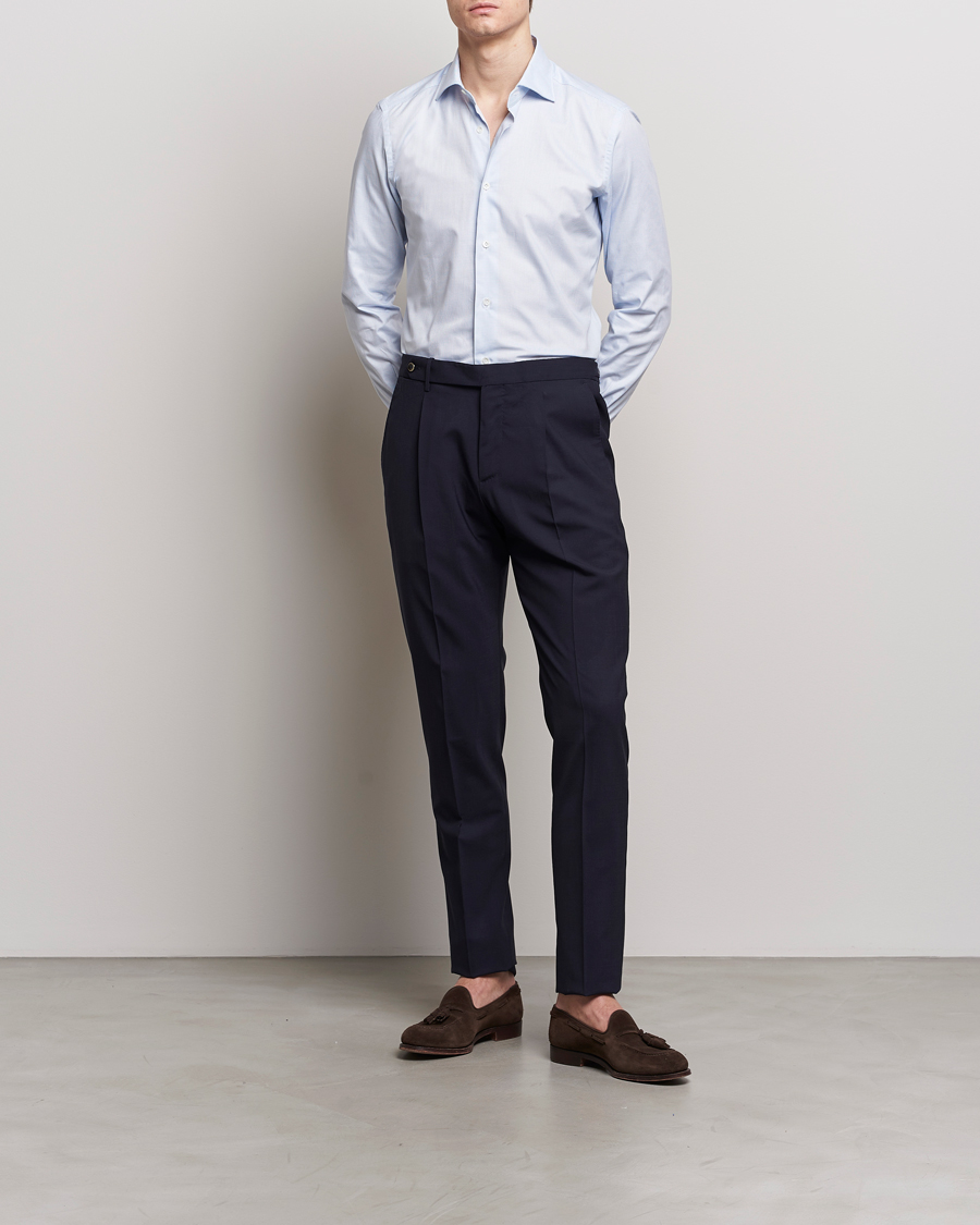 Herren | Hemden | Mazzarelli | Soft Cotton Cut Away Shirt Light Blue